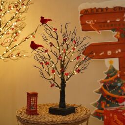 Smartbies Birch Twig Christmas Tree with Lights & Birds - Warm LED 60 Led Pre Lit Tree - USB or Battery Operated in Red - Size: 1 Pack - thumbnail 2