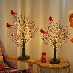 Smartbies Birch Twig Christmas Tree with Lights & Birds - Warm LED 60 Led Pre Lit Tree - USB or Battery Operated in Red - Size: 1 Pack - thumbnail 9