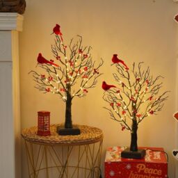 Smartbies Birch Twig Christmas Tree with Lights & Birds - Warm LED 60 Led Pre Lit Tree - USB or Battery Operated in Red - Size: 1 Pack - thumbnail 6