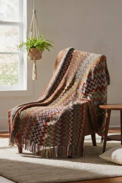 Living and Home Bohemian Sofa Throw Blanket with Tassels in Red - image 1