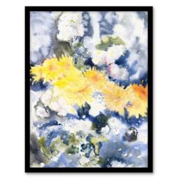 Artery8 Yellow & Blue Floral Watercolour Demuth Framed Wall Art Print - Size: A4 - thumbnail 1