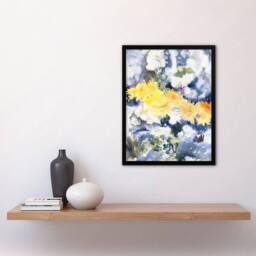 Artery8 Yellow & Blue Floral Watercolour Demuth Framed Wall Art Print - Size: A4 - thumbnail 4