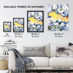 Artery8 Yellow & Blue Floral Watercolour Demuth Framed Wall Art Print - Size: A4 - thumbnail 3