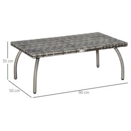 OUTSUNNY Patio Rattan Coffee Table Outdoor Wicker Side Table Furniture Garden Balcony in Grey - thumbnail 3