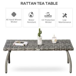 OUTSUNNY Patio Rattan Coffee Table Outdoor Wicker Side Table Furniture Garden Balcony in Grey - thumbnail 4