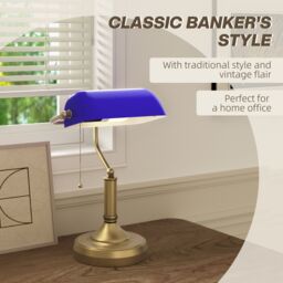 HOMCOM Banker's Table Lamp w/ Antique Bronze Tone Base in Blue - thumbnail 4