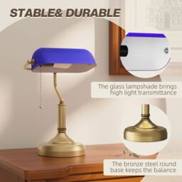 HOMCOM Banker's Table Lamp w/ Antique Bronze Tone Base in Blue - thumbnail 6
