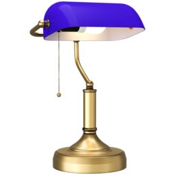 HOMCOM Banker's Table Lamp w/ Antique Bronze Tone Base in Blue - thumbnail 2