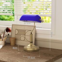 HOMCOM Banker's Table Lamp w/ Antique Bronze Tone Base in Blue - thumbnail 3