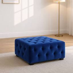 Sofaya Hampton Chesterfield Foot Stool Velvet, Deep Buttoned Coffee Table in Blue - Size: 60 cm x 60 cm - thumbnail 1