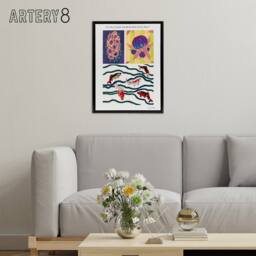 "Artery8 Vintage Sea Life Pattern Designs Framed Canvas Wall Art Print Seguy - Size: W12"" x H16""" - thumbnail 3
