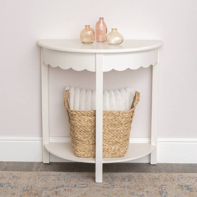 Melody Maison Ivory Scalloped Half Moon Console Table With Shelf - 78cm X 80cm in White - Size: 78 cm X 80 cm - image 1