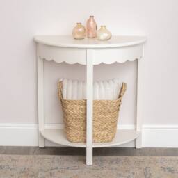 Melody Maison Ivory White Wooden Scalloped Half Moon Console Table With Shelf - 78cm X 80cm - Size: 78 cm X 80 cm
