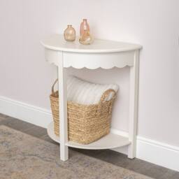 Melody Maison Ivory Scalloped Half Moon Console Table With Shelf - 78cm X 80cm in White - Size: 78 cm X 80 cm - thumbnail 2