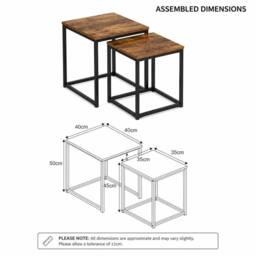 SPOT ON DEALZ Square nest of 2 tables black metal frame with solid Oak wooden Top - thumbnail 2