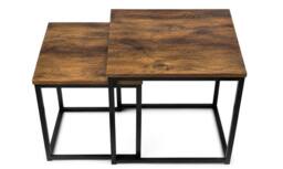 SPOT ON DEALZ Square nest of 2 tables black metal frame with solid Oak wooden Top - thumbnail 5
