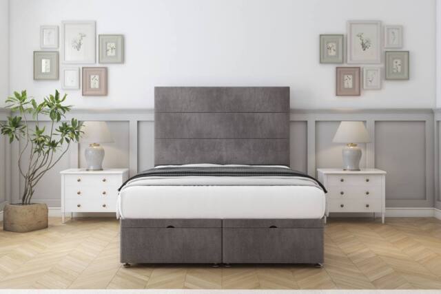 "Sloomy Texas Naples Ottoman Bed Set With 26"" Strutted Headboard in Grey - Size: Small Single" - image 1