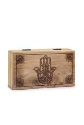 KDMD Med Square Box 17x10x4.2cm - Hamsa Black Engraved in Brown - Size: 17x10x4.2 cm - thumbnail 1