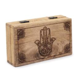 KDMD Med Square Box 17x10x4.2cm - Hamsa Black Engraved in Brown - Size: 17x10x4.2 cm - thumbnail 2