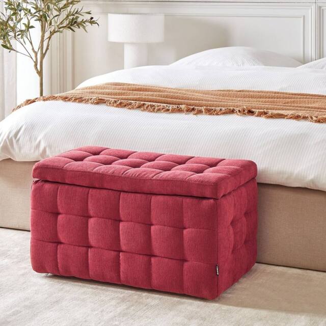 Wyld and Coco Red Tufted Storage Ottoman Bench W74 x D42 x H40cm - image 1