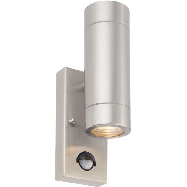 Loops Automatic Up & Down IP44 Wall Light with PIR - 2 x 7W GU10 LED - Brushed Steel in Metallics - image 1