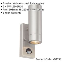 Loops Automatic Up & Down IP44 Wall Light with PIR - 2 x 7W GU10 LED - Brushed Steel in Metallics - thumbnail 2