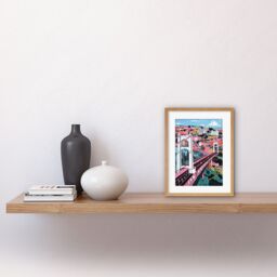 "Artery8 Wall Art Print Clifton Suspension Bridge Pink & Teal Cityscape Artwork Framed 9X7 Inch in Beige - Size: W7"" x H9""" - thumbnail 2
