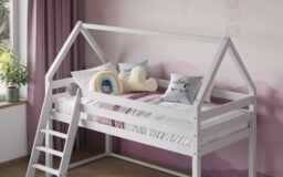 Flair Ellie Wooden House Mid Sleeper Bed in White - Size: Single - thumbnail 3