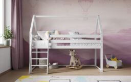 Flair Ellie Wooden House Mid Sleeper Bed in White - Size: Single - thumbnail 2