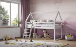 Flair Ellie Wooden House Mid Sleeper Bed in White - Size: Single - thumbnail 1