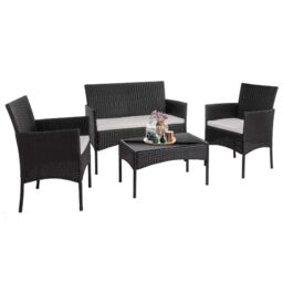 Alivio 4 Seater Rattan Furniture Set with Coffee Table & Anti-UV Cushions for Indoor Outdoor Patio Garden - Grey in Black