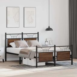 Berkfield Home Bed Frame without Mattress Brown Oak 120x200 cm Engineered Wood - Size: Small Double - thumbnail 5