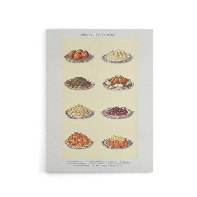 "Artery8 Vegetable Side Dishes Kitchen Decor Mrs Beeton Canvas Wall Art Print in White - Size: W12"" x H16""" - image 1