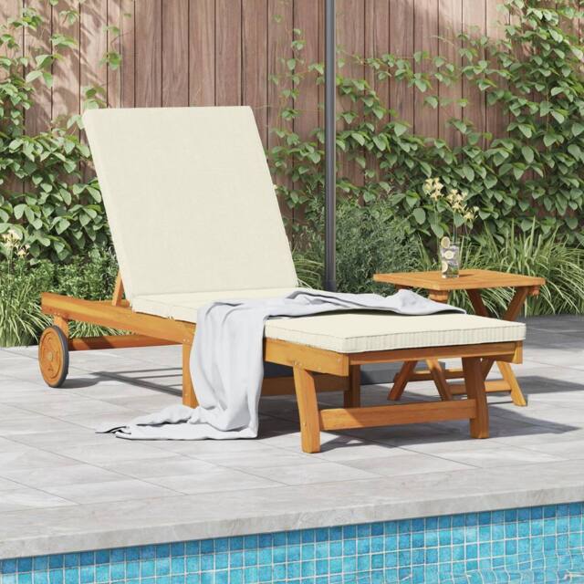 Berkfield Home Sun Lounger with Wheels & Cushion in Cream White Solid Wood in Brown - image 1