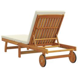 Berkfield Home Sun Lounger with Wheels & Cushion in Cream White Solid Wood in Brown - thumbnail 4