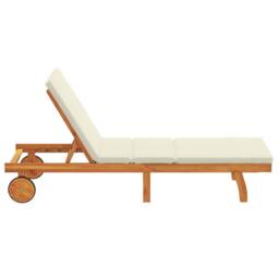 Berkfield Home Sun Lounger with Wheels & Cushion in Cream White Solid Wood in Brown - thumbnail 6