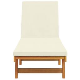 Berkfield Home Sun Lounger with Wheels & Cushion in Cream White Solid Wood in Brown - thumbnail 5