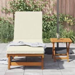 Berkfield Home Sun Lounger with Wheels & Cushion in Cream White Solid Wood in Brown - thumbnail 3