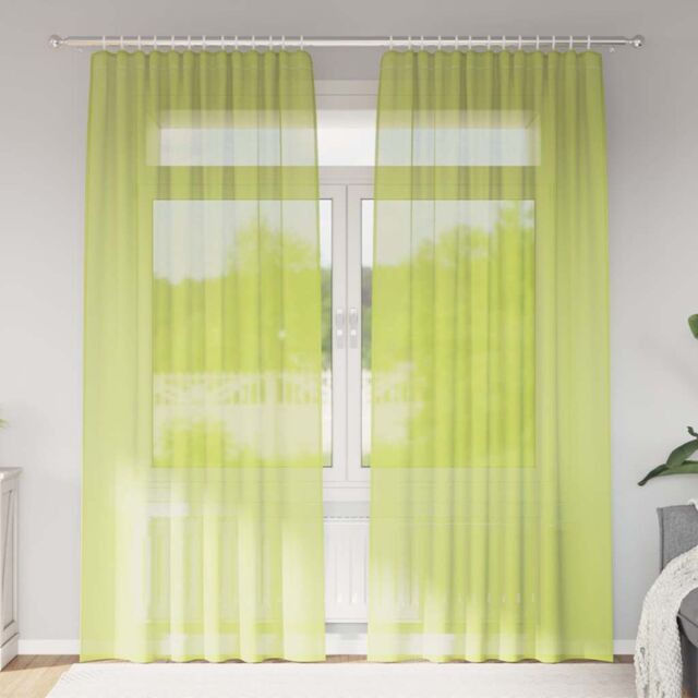 Berkfield Home Voile Curtains with Rod Pockets 2 pcs Apple Green - image 1