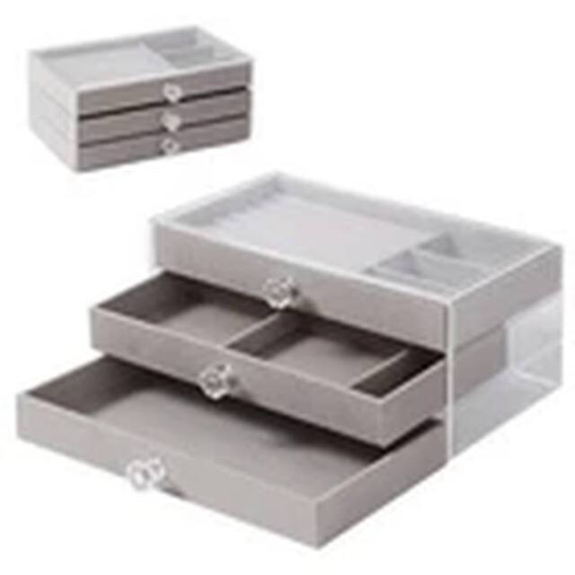 Havendro Grey Clear Acrylic Storage Box Jewellery Box with 3 Drawer - image 1