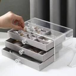 Havendro Grey Clear Acrylic Storage Box Jewellery Box with 3 Drawer - thumbnail 3