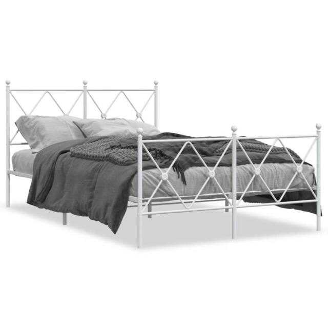 Berkfield Home Metal Bed Frame without Mattress with Footboard White 120x200cm - Size: Small Double - image 1