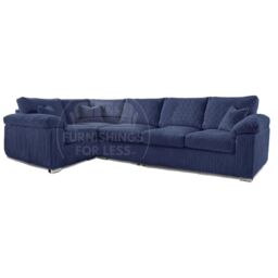 Furnishings For Less UK Delta Large Long Narrow 5 Seater Corner Sofa Left Hand Facing Jumbo Cord L Shape in Blue