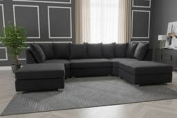 Stratus Interiors Easton Large U-Shaped Sofa in Soft Velvet Fabric in Black - thumbnail 2