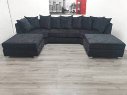 Stratus Interiors Easton Large U-Shaped Sofa in Soft Velvet Fabric in Black - thumbnail 4
