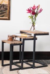 FWStyle Urban Design Modern Nest Of 3 Firewood Metal Nesting Table in Brown - thumbnail 1