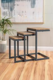 FWStyle Urban Design Modern Nest Of 3 Firewood Metal Nesting Table in Brown - thumbnail 2