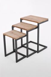 FWStyle Urban Design Modern Nest Of 3 Firewood Metal Nesting Table in Brown - thumbnail 3