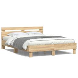 Berkfield Home Durable Bed Frame with LED without Mattress Sonoma Oak 150x200 cm in Light Brown - Size: King - thumbnail 5