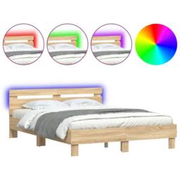 Berkfield Home Durable Bed Frame with LED without Mattress Sonoma Oak 150x200 cm in Light Brown - Size: King - thumbnail 3